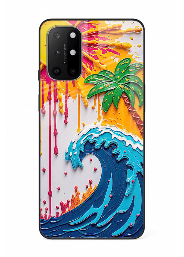 Neon Splash Wave bright abstract wave artwork OnePlus 8T glass back cover