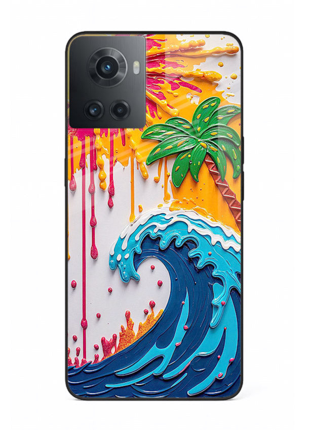 Neon Splash Wave bright abstract wave artwork OnePlus 10R glass back cover