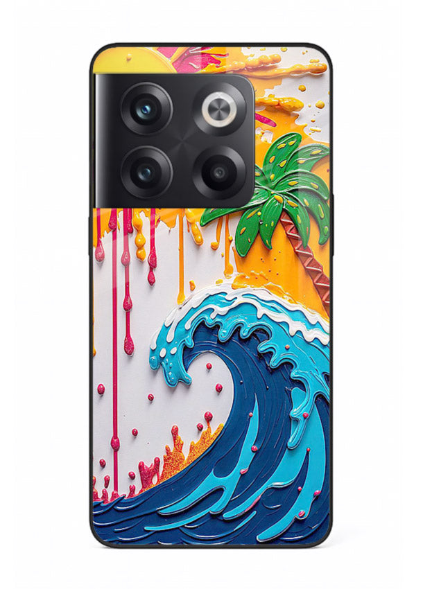 Neon Splash Wave bright abstract wave artwork OnePlus 10T glass back cover