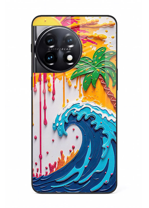 Neon Splash Wave bright abstract wave artwork OnePlus 11R glass back cover