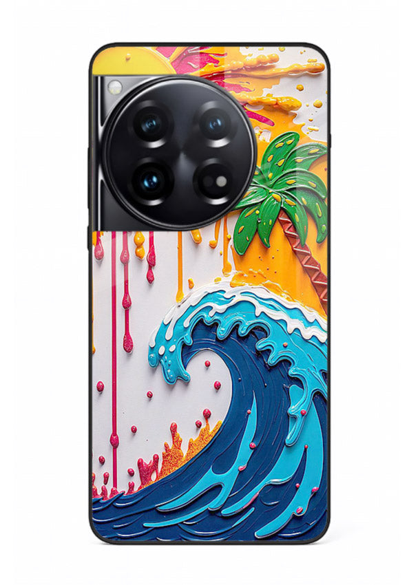 Neon Splash Wave bright abstract wave artwork OnePlus 12 glass back cover