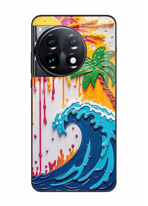 Neon Splash Wave bright abstract wave artwork OnePlus 12R glass back cover