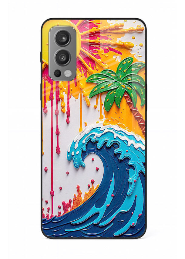 Neon Splash Wave bright abstract wave artwork OnePlus Nord 2 glass back cover