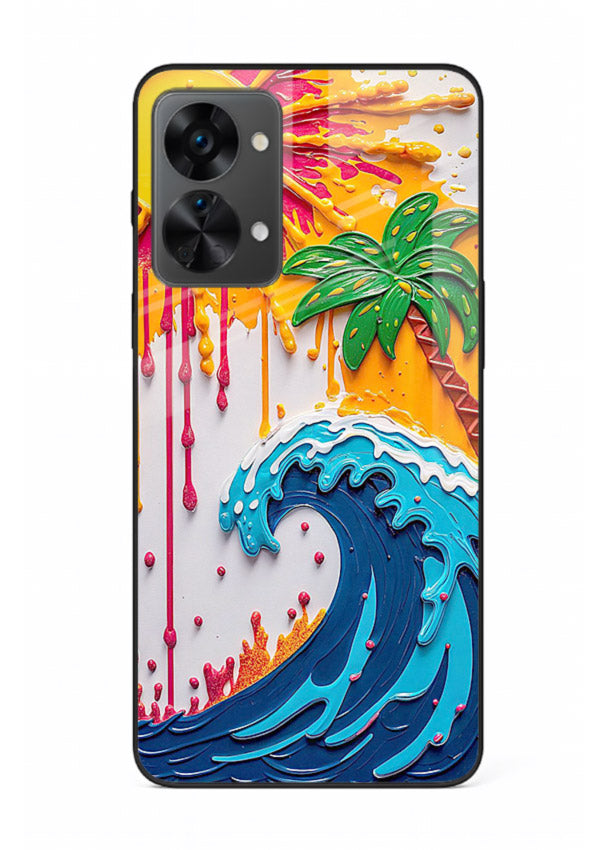 Neon Splash Wave bright abstract wave artwork OnePlus Nord 2T glass back cover