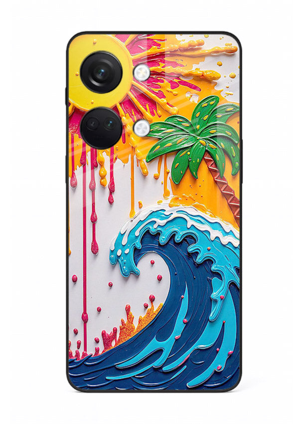 Neon Splash Wave bright abstract wave artwork OnePlus Nord 3 glass back cover
