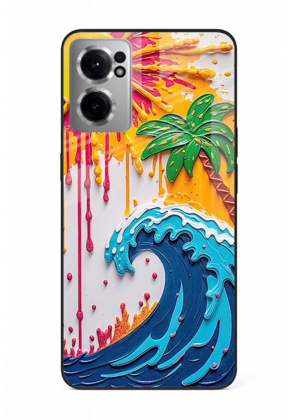 Neon Splash Wave bright abstract wave artwork OnePlus Nord CE2 5G glass back cover