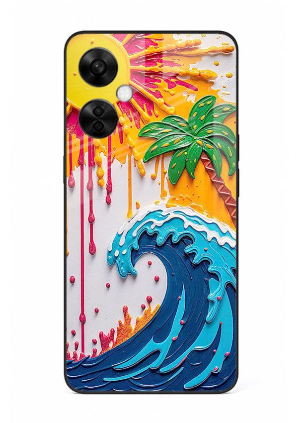 Neon Splash Wave bright abstract wave artwork OnePlus Nord CE3 Lite glass back cover