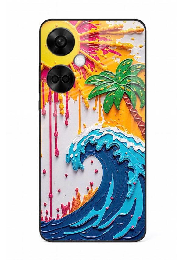 Neon Splash Wave bright abstract wave artwork OnePlus Nord CE3 glass back cover