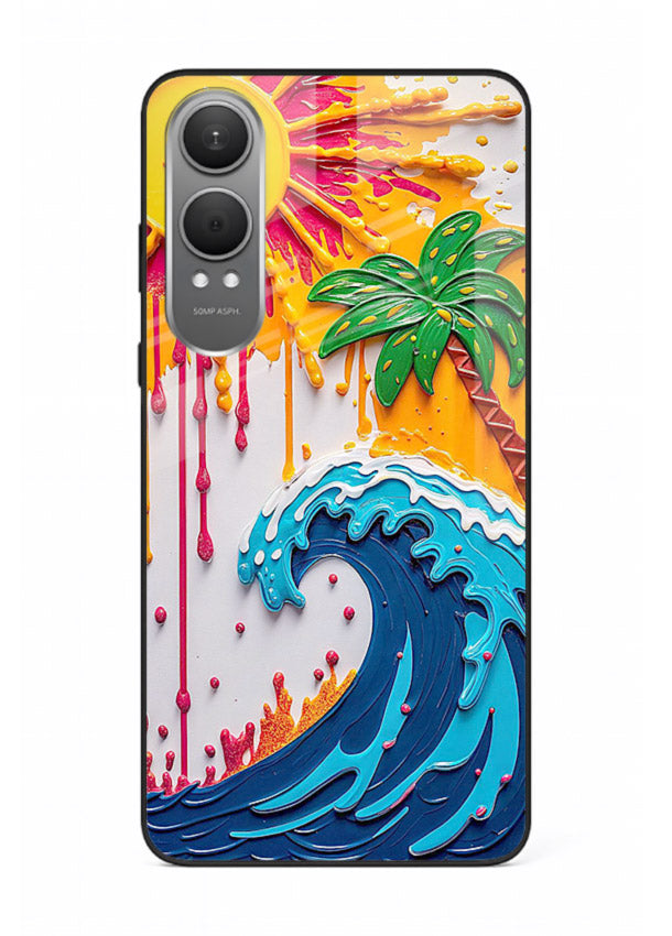 Neon Splash Wave bright abstract wave artwork OnePlus Nord CE4 Lite glass back cover