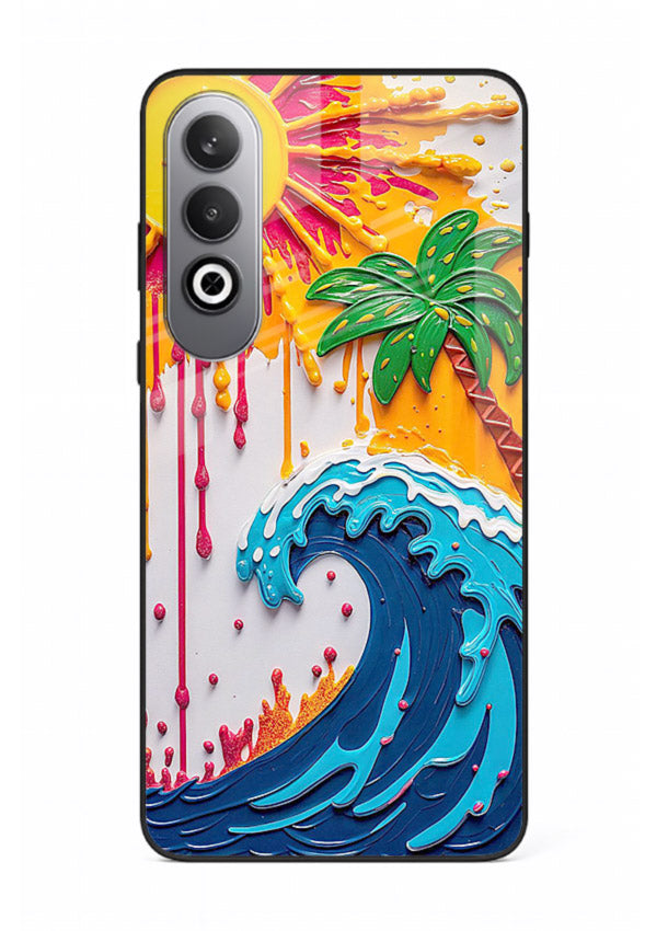 Neon Splash Wave bright abstract wave artwork OnePlus Nord CE4 glass back cover