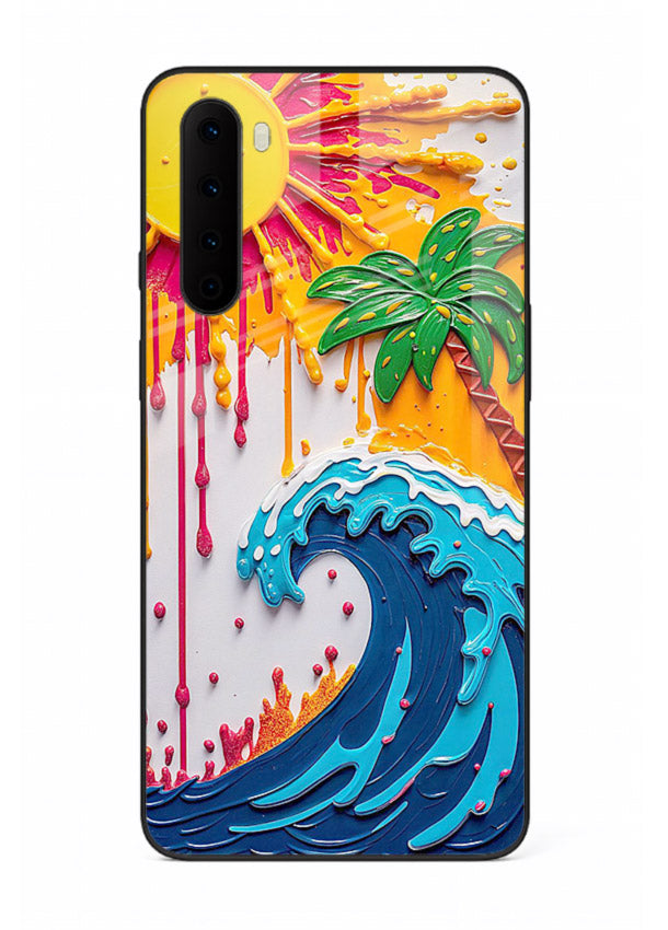 Neon Splash Wave bright abstract wave artwork OnePlus Nord glass back cover