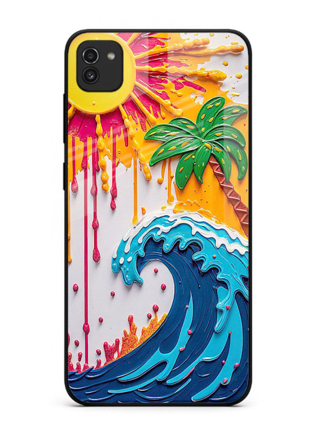 Neon Splash Wave bright abstract wave artwork Samsung A03 glass back cover