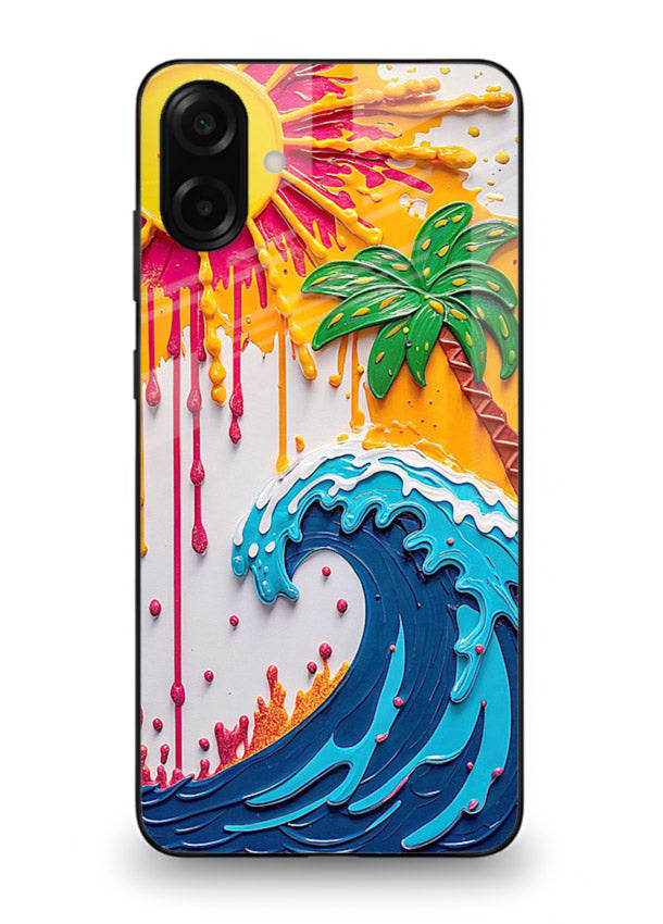 Neon Splash Wave bright abstract wave artwork Samsung M13 5G glass back cover