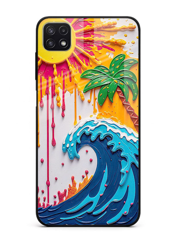 Neon Splash Wave bright abstract wave artwork Samsung F42 5G glass back cover