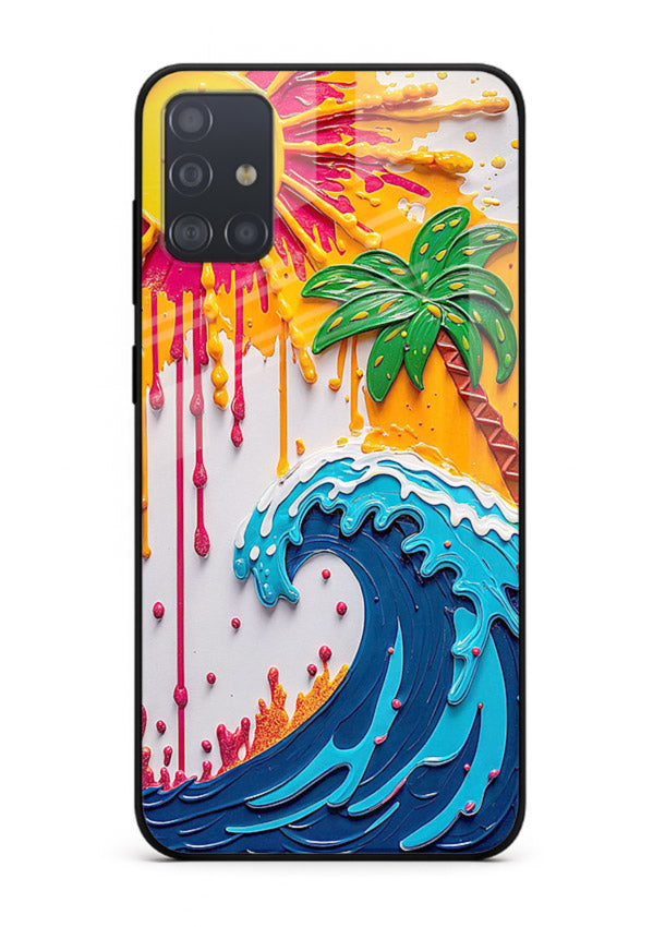 Neon Splash Wave bright abstract wave artwork Samsung A51 glass back cover