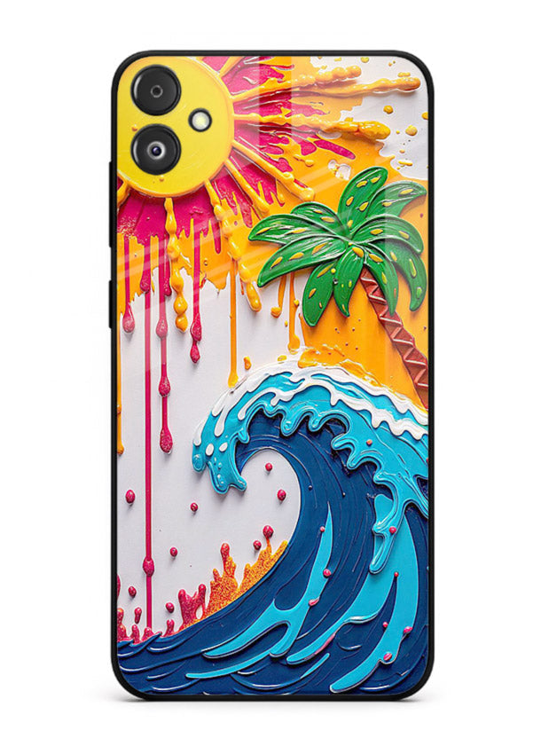 Neon Splash Wave bright abstract wave artwork Samsung F04 5G glass back cover