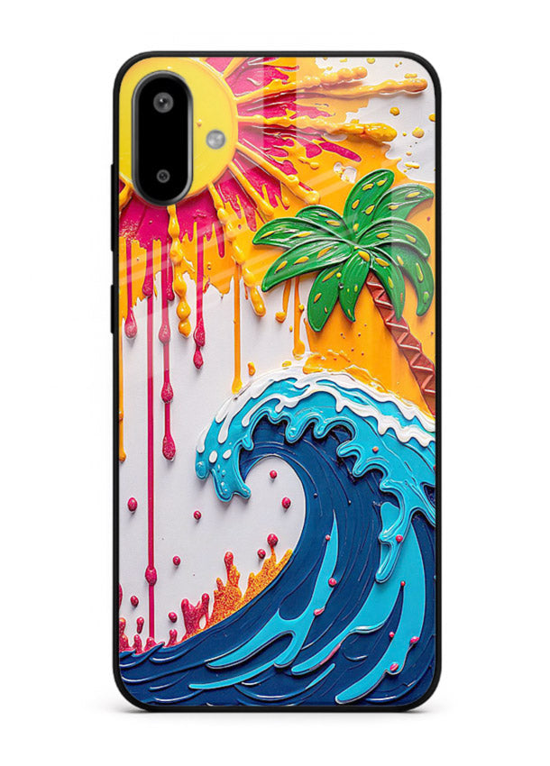 Neon Splash Wave bright abstract wave artwork Samsung F06 5G glass back cover