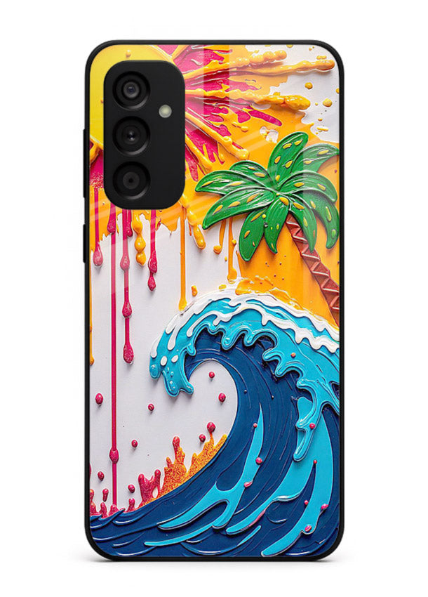 Neon Splash Wave bright abstract wave artwork Samsung F34 5G glass back cover