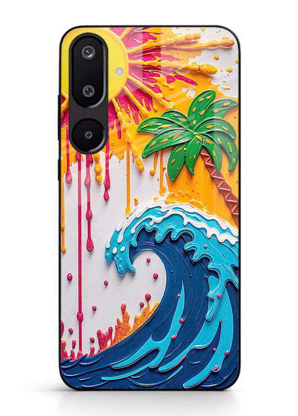 Neon Splash Wave bright abstract wave artwork Samsung M16 5G glass back cover