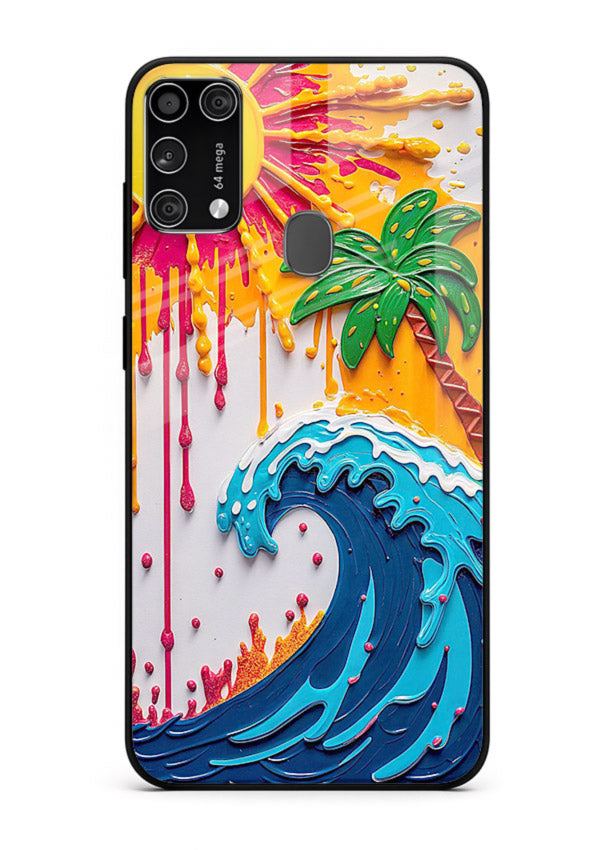 Neon Splash Wave bright abstract wave artwork Samsung M31 Prime glass back cover