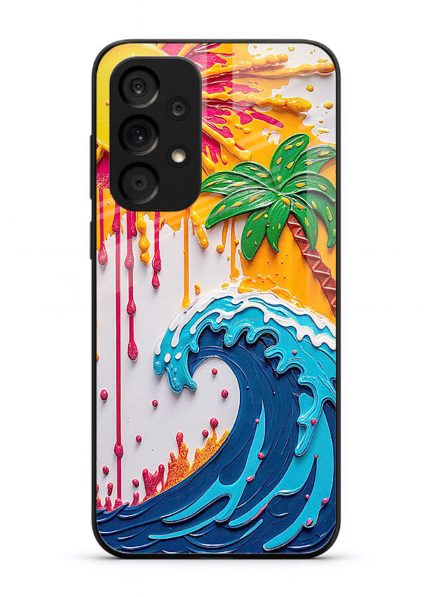 Neon Splash Wave bright abstract wave artwork Samsung A73 5G glass back cover
