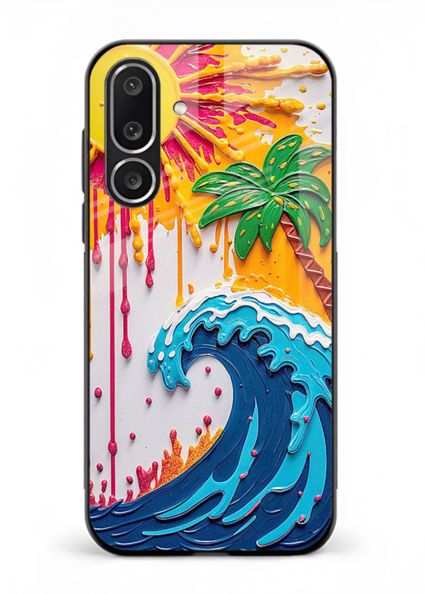 Neon Splash Wave bright abstract wave artwork Samsung F56 5G glass back cover