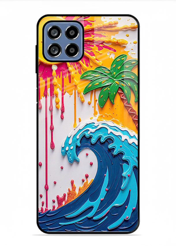 Neon Splash Wave bright abstract wave artwork Samsung M53 5G glass back cover