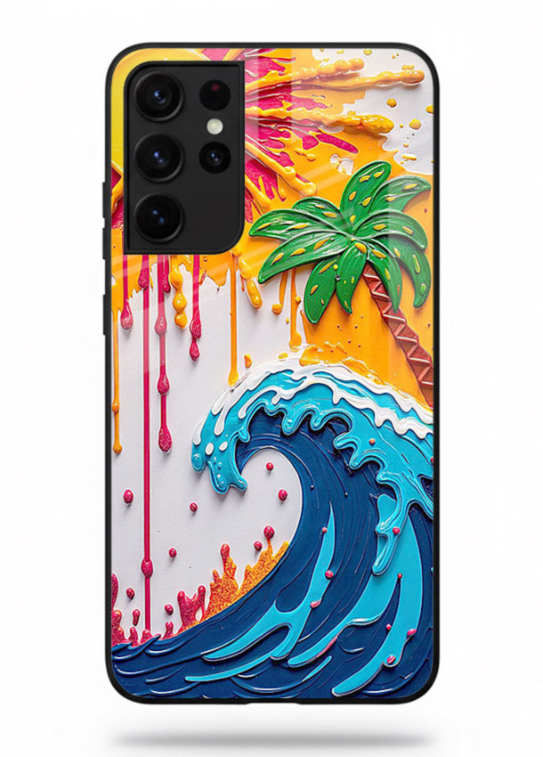Neon Splash Wave bright abstract wave artwork Samsung S21 Ultra glass back cover