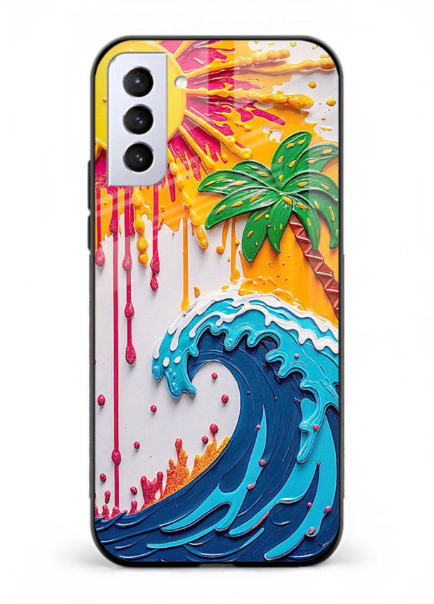 Neon Splash Wave bright abstract wave artwork Samsung S21 Plus glass back cover