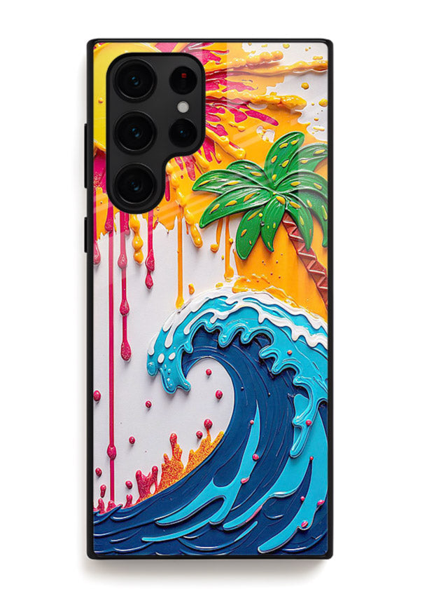 Neon Splash Wave bright abstract wave artwork Samsung S22 Ultra glass back cover
