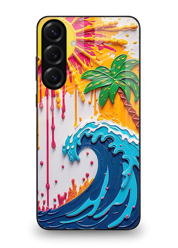Neon Splash Wave bright abstract wave artwork Samsung A16 5G glass back cover