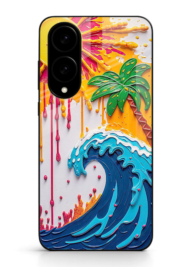 Neon Splash Wave bright abstract wave artwork Samsung S25 Edge glass back cover