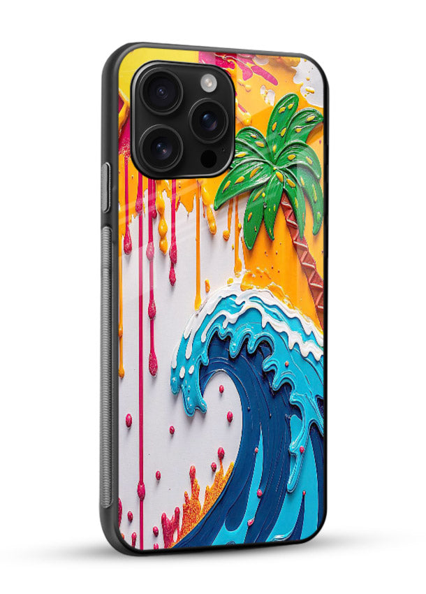 Neon Splash Wave bright abstract wave artwork glossy vibrant premium glass back cover - Angle Side