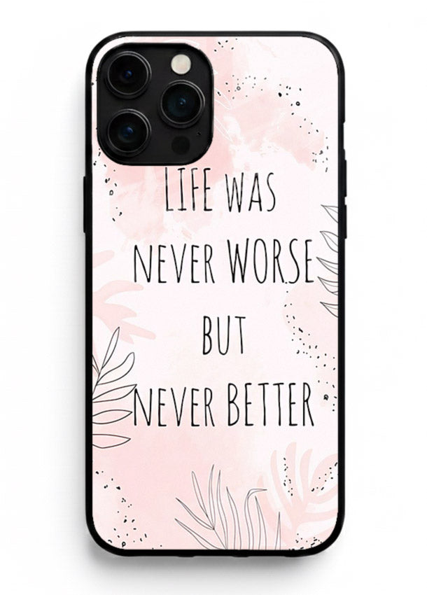 Healing pink quote artwork printed on iphone 15 pro max glass back cover with comforting tones.