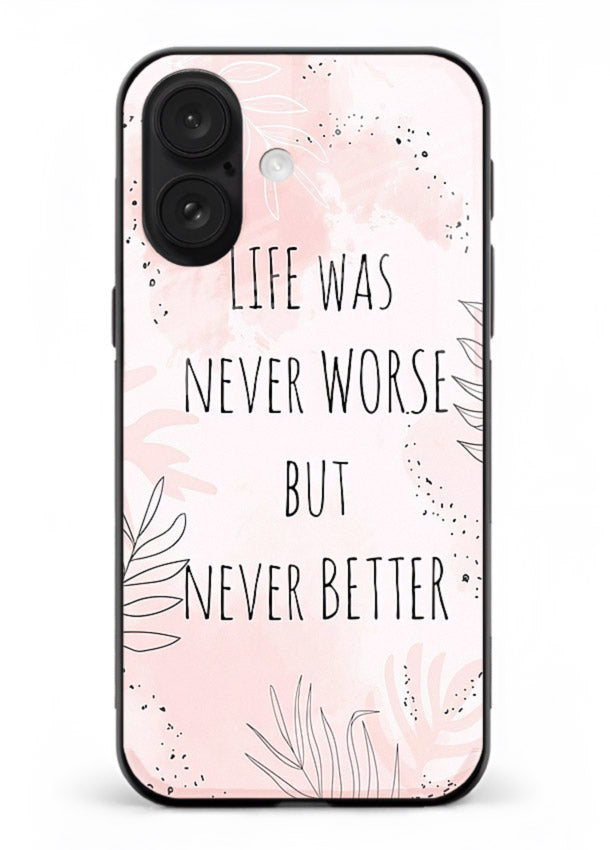 Healing pink quote artwork printed on iphone 16 plus glass back cover with comforting tones.