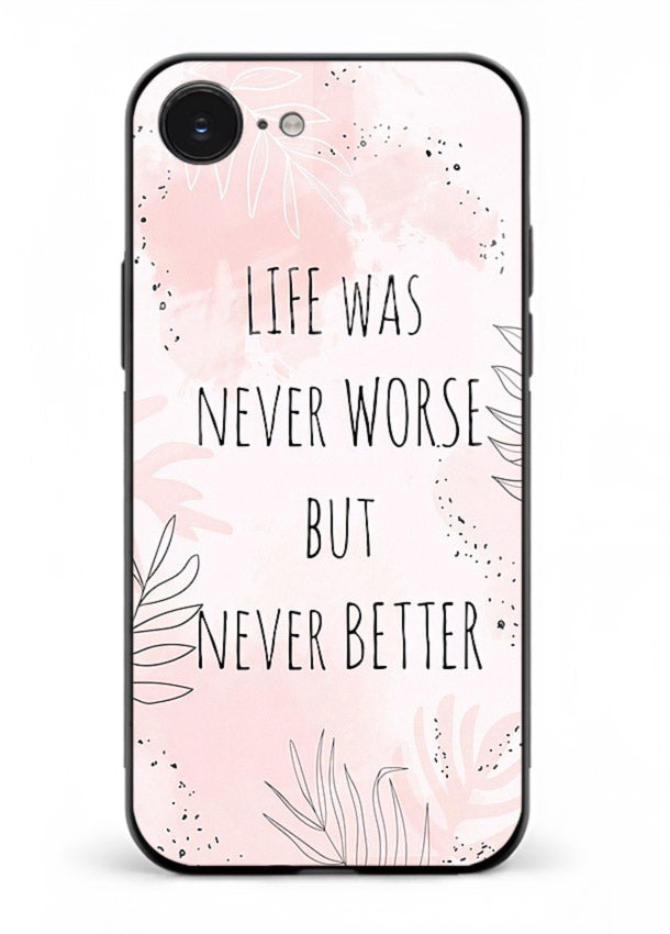 Healing pink quote artwork printed on iphone 16e glass back cover with comforting tones.