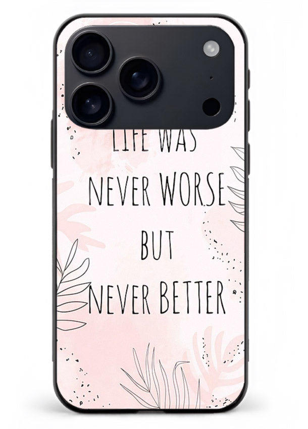 Healing pink quote artwork printed on iphone 18 pro max glass back cover with comforting tones.