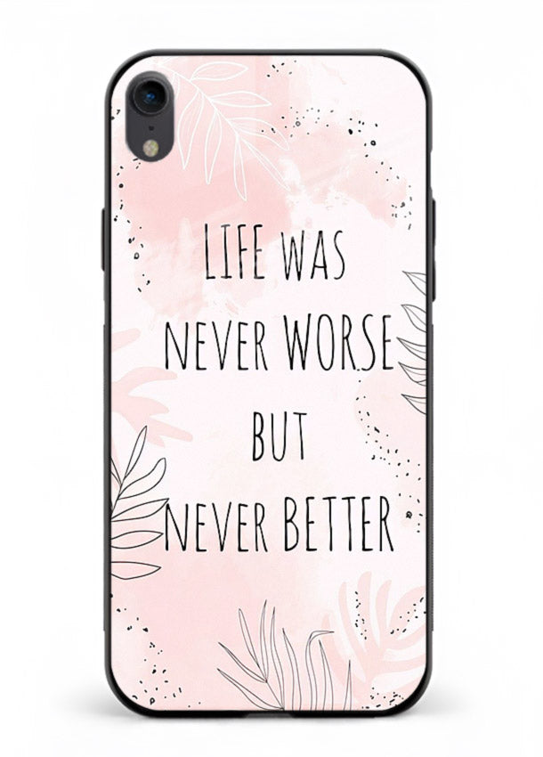 Healing pink quote artwork printed on iphone xr glass back cover with comforting tones.