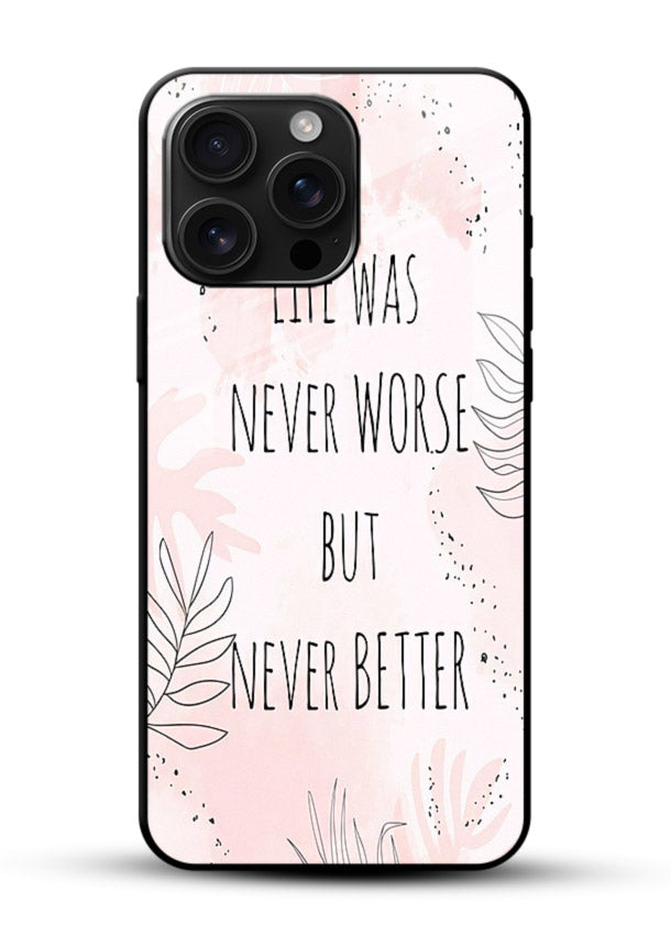 Healing pink quote artwork printed on glossy vibrant premium glass back cover with comforting tones. - Angle Front