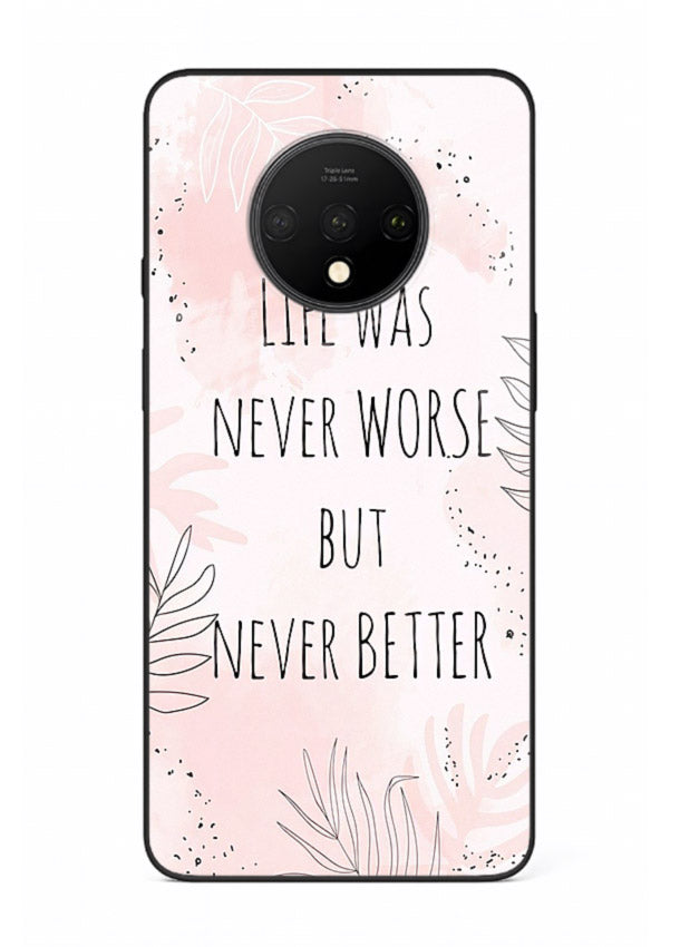 Healing pink quote artwork printed on OnePlus 7T glass back cover with comforting tones.
