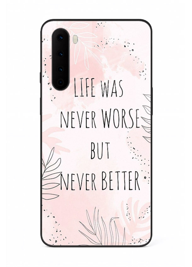 Healing pink quote artwork printed on OnePlus Nord glass back cover with comforting tones.