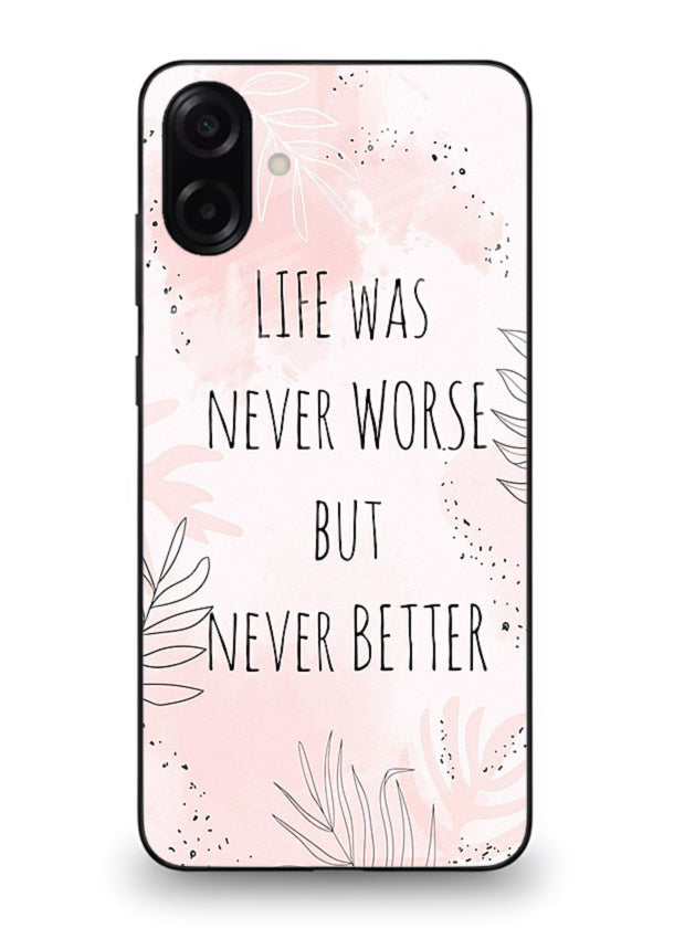 Healing pink quote artwork printed on Samsung M13 5G glass back cover with comforting tones.