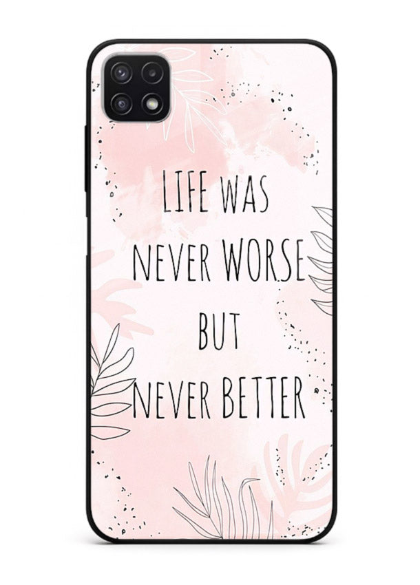 Healing pink quote artwork printed on Samsung F42 5G glass back cover with comforting tones.