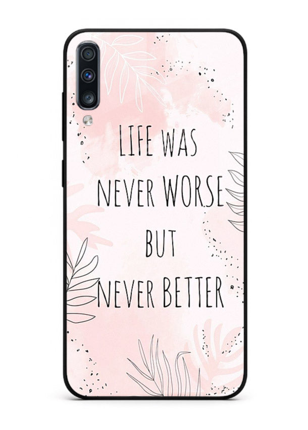 Healing pink quote artwork printed on Samsung A50 glass back cover with comforting tones.