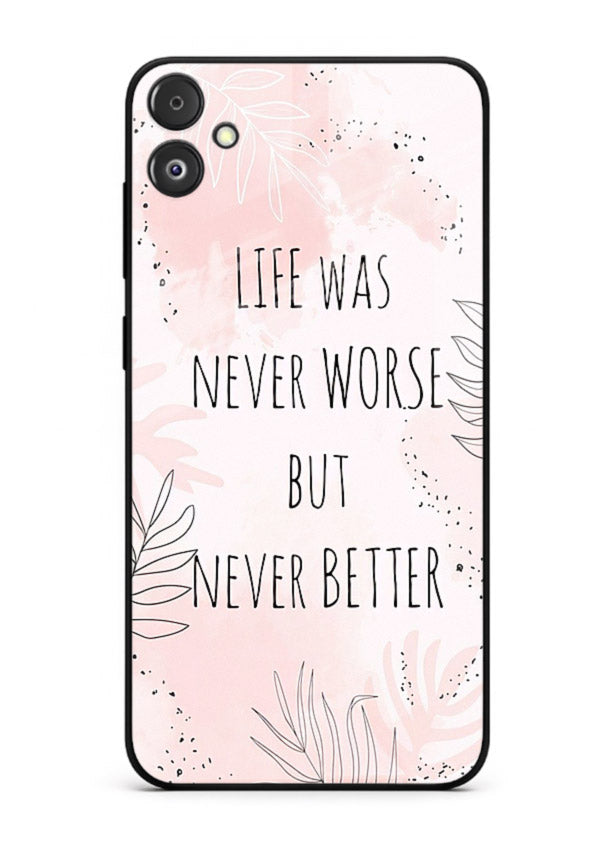 Healing pink quote artwork printed on Samsung F14 5G glass back cover with comforting tones.