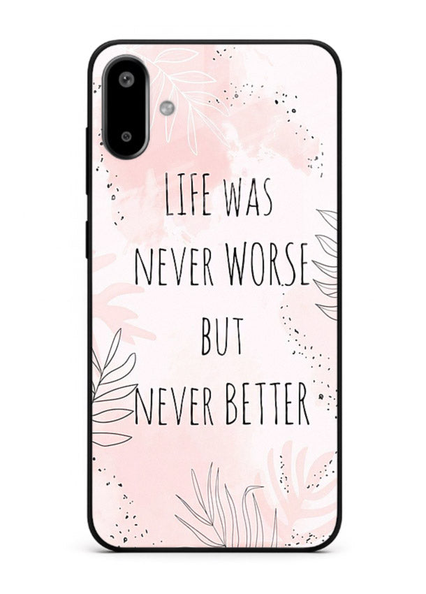 Healing pink quote artwork printed on Samsung F06 5G glass back cover with comforting tones.