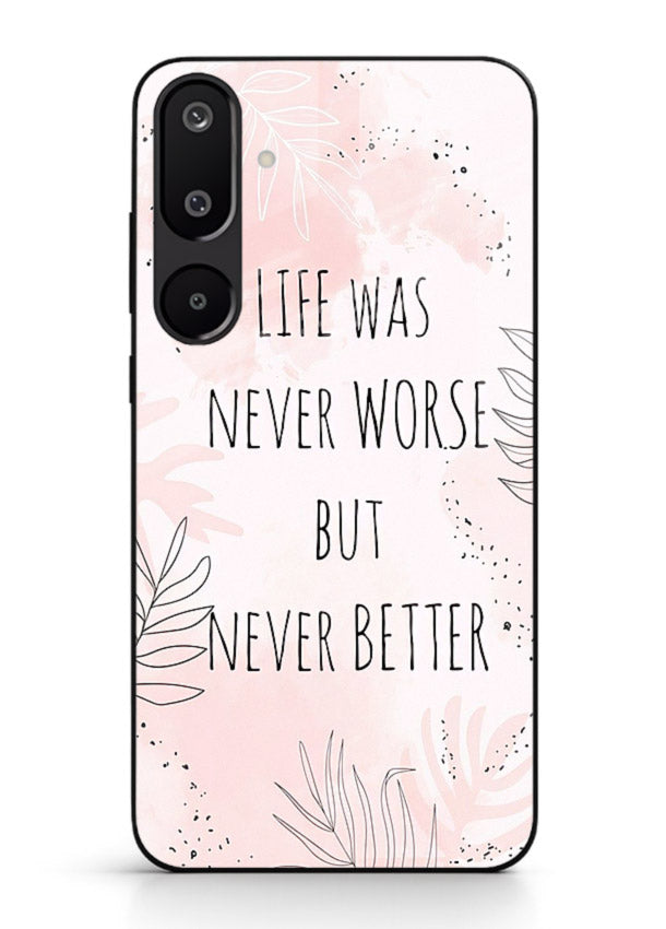 Healing pink quote artwork printed on Samsung F16 5G glass back cover with comforting tones.