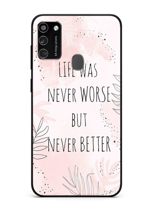 Healing pink quote artwork printed on Samsung M30s glass back cover with comforting tones.