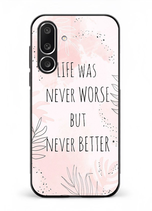 Healing pink quote artwork printed on Samsung M56 5G glass back cover with comforting tones.