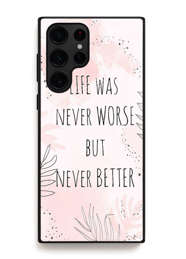 Healing pink quote artwork printed on Samsung S23 Ultra glass back cover with comforting tones.